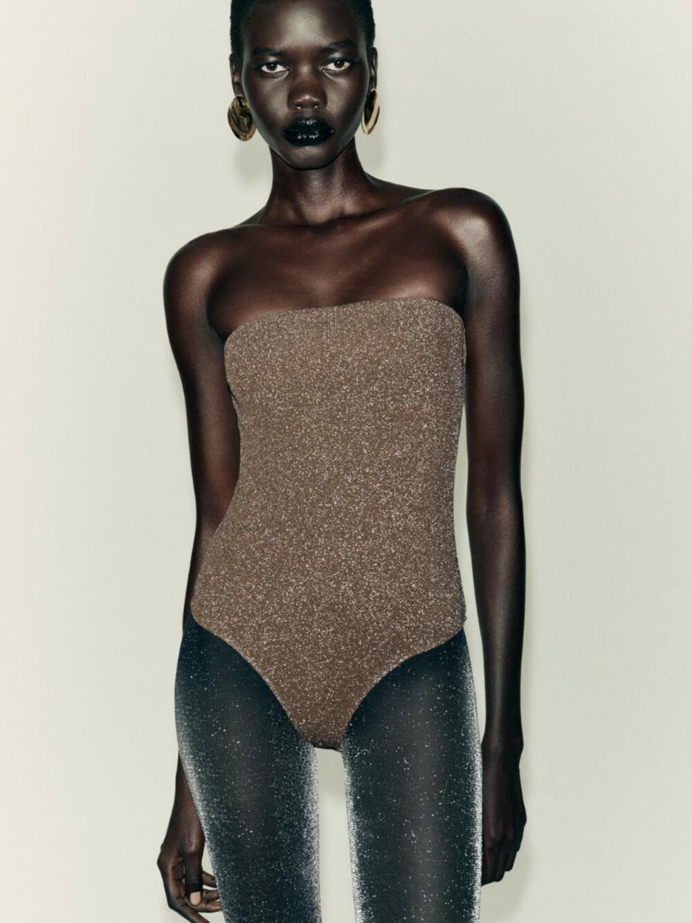 Zara Gold Metallic Shimmering Bodysuit